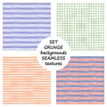 Set of seamless vector grunge geometrical patterns with hand drawn lines. Grungy striped, checkered backgrounds with horizontal, v