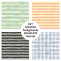 Set of seamless vector grunge geometrical patterns with hand drawn lines. Grungy striped, checkered backgrounds with horizontal, v