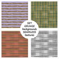 Set of seamless vector grunge geometrical patterns with hand drawn lines. Grungy striped, checkered backgrounds with horizontal, v