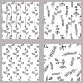 Set of seamless vector hand drawn floral patterns. Endless backgrounds with leaves. Graphic illustration. Series of hand drawn sea