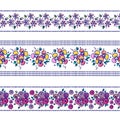 Set of seamless vector hand drawn floral patterns, endless border, frame with flowers, leaves. Decorative graphic line drawing ill Royalty Free Stock Photo