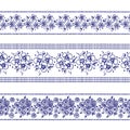 Set of seamless vector hand drawn floral patterns, endless border, frame with flowers, leaves. Decorative graphic line drawing ill Royalty Free Stock Photo