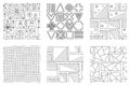 Set of seamless vector pattern, black and white geometric background with rhombus, triangles, rectangles, dots, lines, squares. Royalty Free Stock Photo