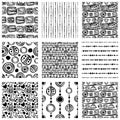 Set of seamless vector pattern. Black and white hand drawn endless background with ornamental decorative elements with ethnic, tra Royalty Free Stock Photo