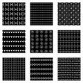 Set of seamless vector patterns. Black and white geometrical endless backgrounds with hand drawn geometric shapes, triangles, circ Royalty Free Stock Photo