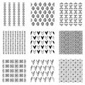 Set of seamless vector patterns. Black and white geometrical endless backgrounds with hand drawn geometric shapes, triangles, circ Royalty Free Stock Photo