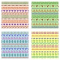 Set of seamless vector patterns. Colorful geometrical endless backgrounds with hand drawn geometric shapes, triangles, circles, do Royalty Free Stock Photo