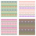 Set of seamless vector patterns. Colorful geometrical endless backgrounds with hand drawn geometric shapes, triangles, circles, do Royalty Free Stock Photo