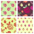 Set of seamless vector patterns with decorative ornamental cute strawberries.