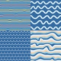 Set of 4 seamless vector patterns, distorted stripes, uneven lines, waves