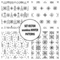 Set of seamless vector patterns with fir-trees, snowflakes. seasonal winter background with cute hand drawn fir trees Graphic illu Royalty Free Stock Photo