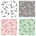 Set of seamless vector patterns, hand drawn backgrounds with branch and leaves. Hand sketch drawing. Doodle style. Series of Hand Royalty Free Stock Photo