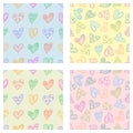 Set of seamless vector patterns with hearts. Background with hand drawn ornamental symbols and decorative elements. Decorative rep Royalty Free Stock Photo