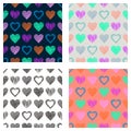 Set of seamless vector patterns with hearts. endless symmetrical backgrounds with hand drawn textured figures. Graphic illustratio Royalty Free Stock Photo