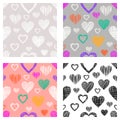 Set of seamless vector patterns with hearts. endless symmetrical backgrounds with hand drawn textured figures. Graphic illustratio Royalty Free Stock Photo