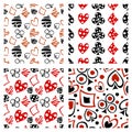 Set of seamless vector patterns with icons of playings cards.