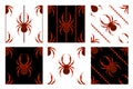 Set of seamless vector patterns, symmetrical geometric backgrounds with spiders.