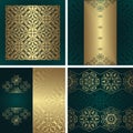 Set of seamless wallpaper and three vintage luxury cards