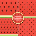 Set of seamless watermelon patterns. Surface textures of watermelon pulp with seeds