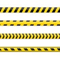 Set of seamless yellow and black warning tapes isolated on white background. Police insulation line, signs of danger, do Royalty Free Stock Photo