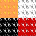 Set of seamless yellow-orange summer pattern with a man on a skateboard. Template for textile. Minimalistic vector