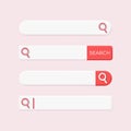 Set of search bar with magnifier. Concept of find field with 3d loupe icon. Search website page template