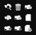 Set Search cloud computing, Trash can, Unknown document folder, Delete, Document protection, and check mark, Cloud