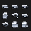 Set Search cloud computing, Upload file document, Document with minus, folder star, Cloud and shield, Next page arrow Royalty Free Stock Photo