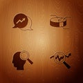 Set Search data analysis, Financial growth, people and Pie chart infographic on wooden background. Vector