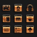 Set Search engine, Browser files, Cloud technology data transfer, Software, Binary code, Headphones and Keyboard icon Royalty Free Stock Photo