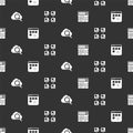 Set Search engine, Loading data window, cloud computing and Hierarchy organogram chart on seamless pattern. Vector Royalty Free Stock Photo