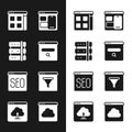 Set Search engine, Server, Browser files, Web developer programming code, SEO optimization, window, Cloud technology Royalty Free Stock Photo