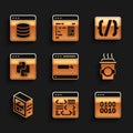 Set Search engine, Software, Binary code, Coffee cup to go, Computer, Python programming language, Programming syntax Royalty Free Stock Photo
