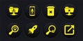 Set Search location, FTP cancel operation, Rocket ship with fire, Unknown search, Trash and Mobile recording icon