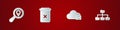 Set Search location, Trash can, Cloud mail server and Folder tree icon. Vector