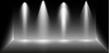 Set of searchlights on a black background. Bright lighting with spotlights. The searchlight is white.