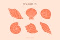 Set of Seashells Outline Icons in a Trendy Minimal Style. Vector Illustration of a Conch, Snail, Scallop and Oyster