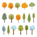set of seasonal trees flat nature plants isolated leaves eco illustrate healthy lifestyle topics Royalty Free Stock Photo