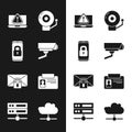 Set Security camera, Laptop exclamation mark, Ringing alarm bell, Mail message password, Identification badge, Network Royalty Free Stock Photo