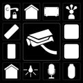 Set of Security camera, Power, Voice control, Light, Smart home, Dimmer, Mobile phone, Plug, Remote, editable icon pack