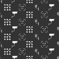 Set Security camera, Security camera, Graphic password protection and Face recognition on seamless pattern. Vector Royalty Free Stock Photo
