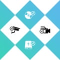 Set Security camera service, Power bank, CD or DVD disk and Video icon. Vector Royalty Free Stock Photo