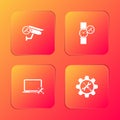 Set Security camera service, Wrist watch, Laptop and Wrench and screwdriver in gear icon. Vector Royalty Free Stock Photo