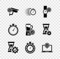 Set Security camera setting, Stopwatch, Wrist, Hourglass, Time management and Laptop icon. Vector Royalty Free Stock Photo