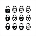 Security Lock and Shield Icons Set with Check Mark Symbols Royalty Free Stock Photo