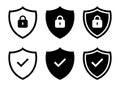 Set of security shield icon vector. Shields logotypes with padlock and checkmark Royalty Free Stock Photo