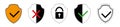 Set of security shield icons, security shields logotypes with check mark and padlock.
