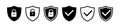 Set of security shield icons, security shields logotypes with check mark and padlock. Security shield symbols. Vector illustration