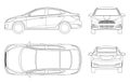 Set of Sedan Cars in outline. Compact Hybrid Vehicle. Eco-friendly hi-tech auto. Isolated car, template for branding and