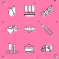 Set Seed, Wheat, Green peas, Bread loaf, Scoop flour, and Flour bowl icon. Vector